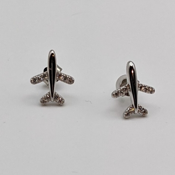 Airplane 925 sterling silver stud earrings - Picture 2 of 6